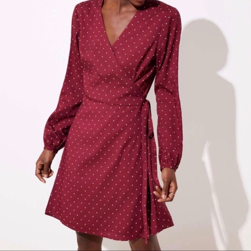 LOFT Burgundy Star Wrap Dress